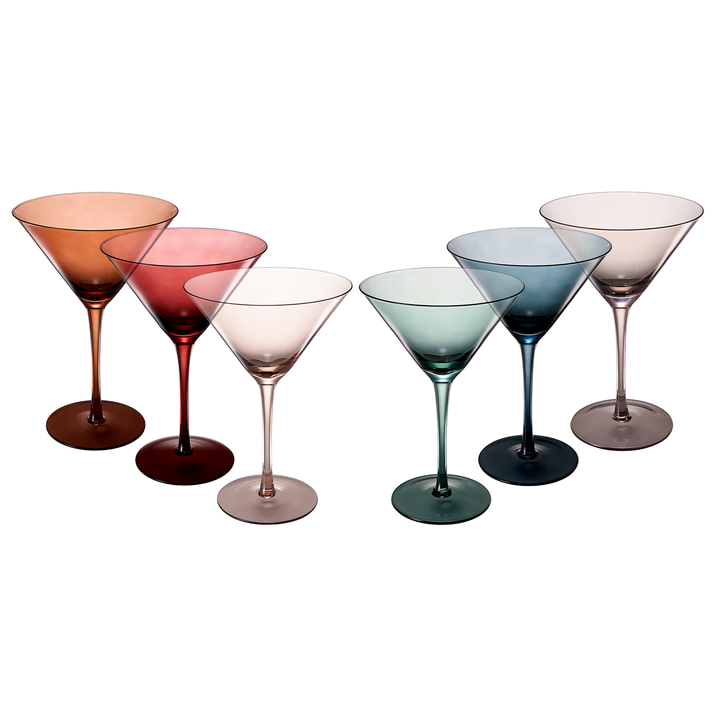 Colored Crystal Martini & Cocktail Glass Set of 6, Gift For Her, Wife, Mom Friend - Large 10 oz Glasses, Unique Italian Style Tall Drinkware - Drinkware, Dinner, Color Beautiful Glassware - (Pastel)