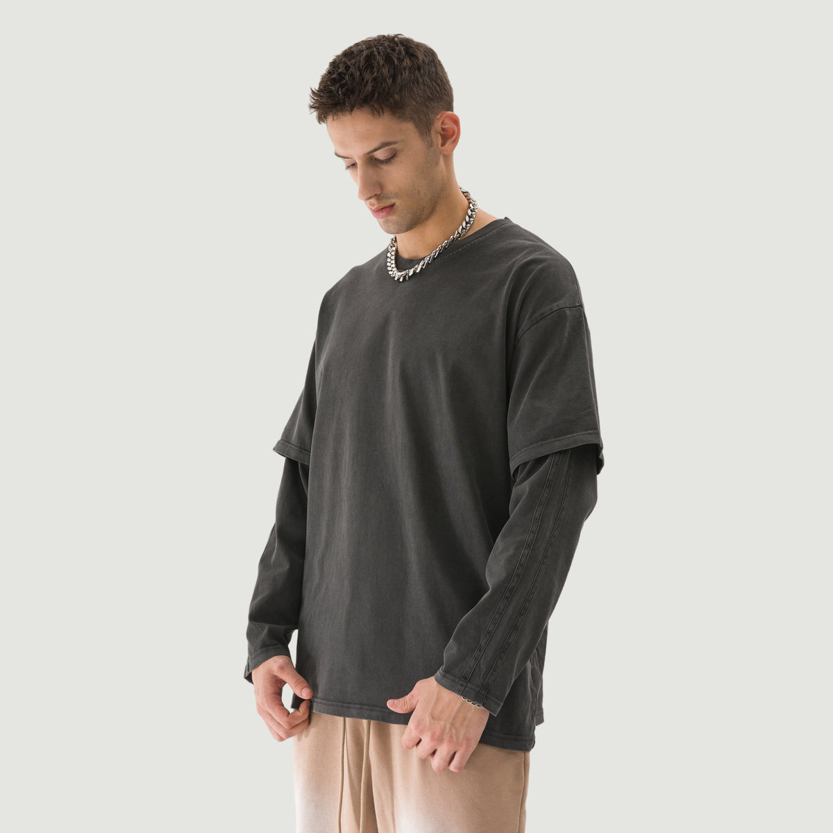 Unisex Faux-layered Faded Long Sleeve Plum