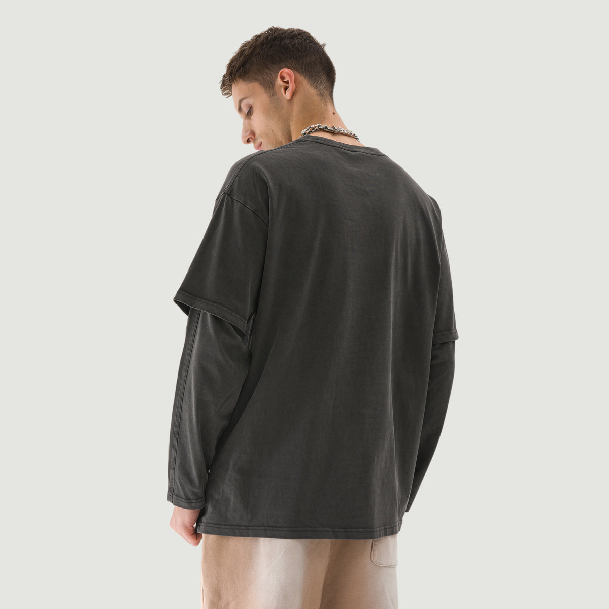 Unisex Faux-layered Faded Long Sleeve Plum
