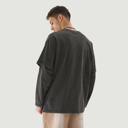Unisex Faux-layered Faded Long Sleeve Plum