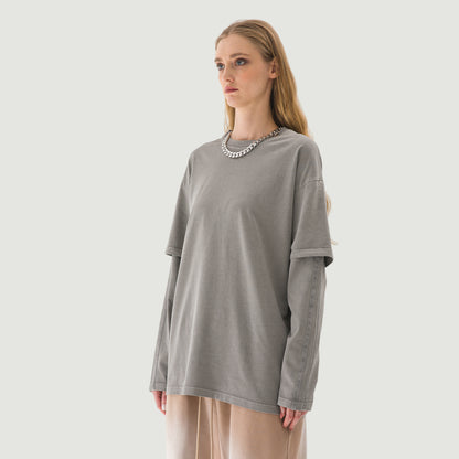 Unisex Faux-layered Faded Long Sleeve Plum