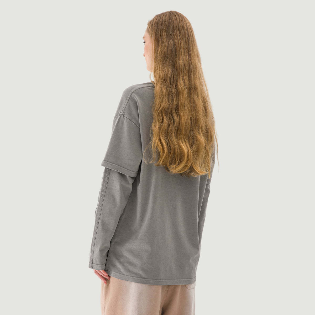 Unisex Faux-layered Faded Long Sleeve Plum