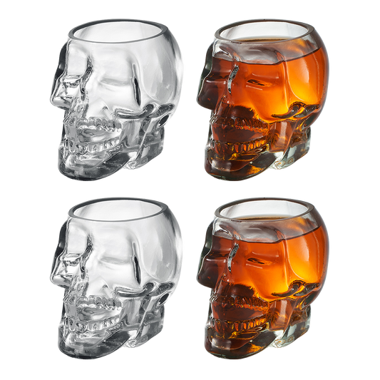 Monkey and Heroes Extra Large Skull Shot Glasses Set of 4, Use Skull Head Cup For A Whiskey, Scoth and Vodka Shot Glass, 3 Ounces