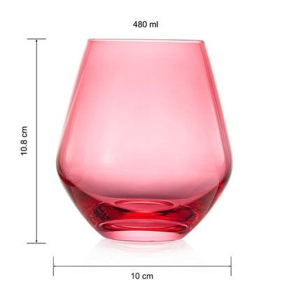Coral & Fuchsia Colored Wine Glassware | Set of 2 | Large 16 oz Stemless Glasses, Coral Peach Pink Italian Style - Valentines Day Wine, Water, Margarita Glasses, Tumbler Beautiful Hand-Blown Glass