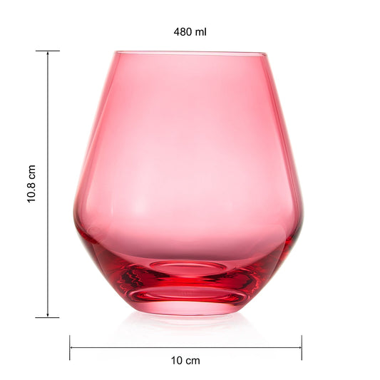 Coral & Fuchsia Colored Wine Glassware | Set of 2 | Large 16 oz Stemless Glasses, Coral Peach Pink Italian Style - Valentines Day Wine, Water, Margarita Glasses, Tumbler Beautiful Hand-Blown Glass