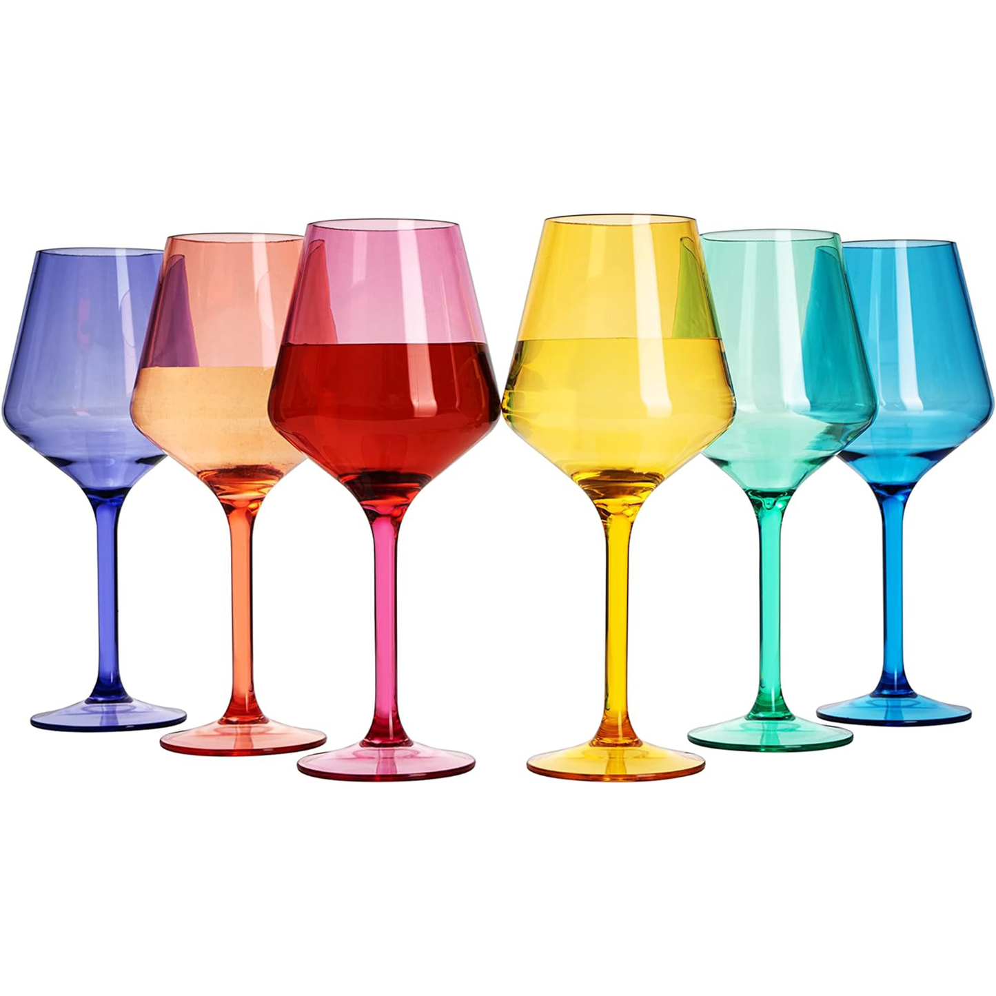 European Style Crystal, Stemmed Wine Glasses, Acrylic Glasses Tritan Drinkware, Unbreakable Colored, 6 - Set - Shatterproof BPA-free plastic, Reusable, All Purpose Glassware, Hand Wash Only 15oz