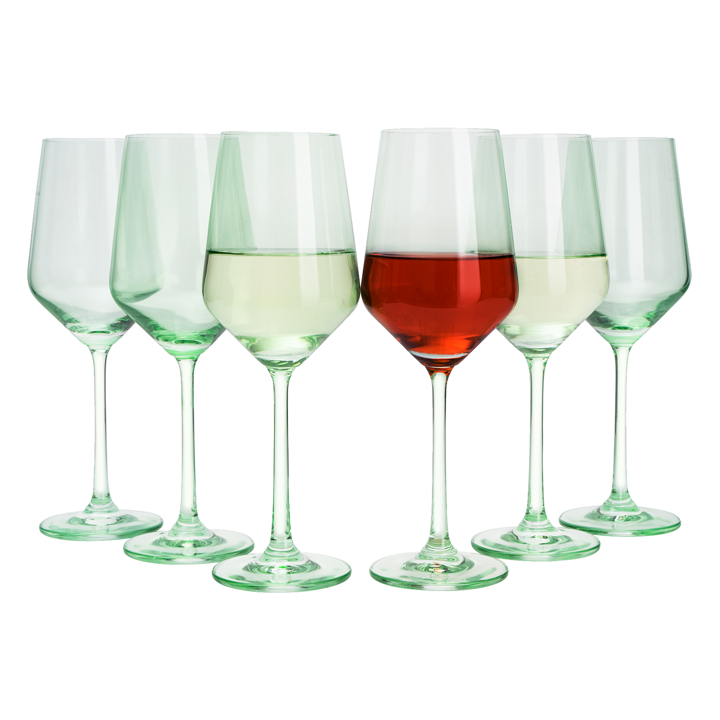 Green Colored Wine Glass Set, 12oz Glasses Set of 6 - Wedding Mint Green, Gift, Baby Shower Gender Reveal Decor Baby Unique Italian Style Tall Stemmed for White & Red Wine Elegant Glassware Color