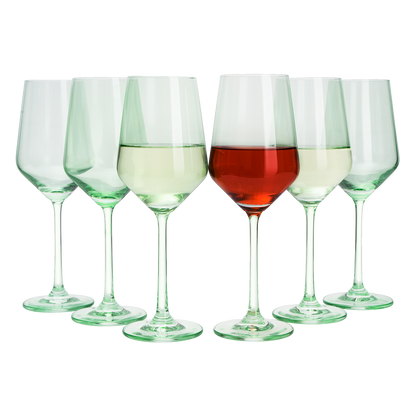 Green Colored Wine Glass Set, 12oz Glasses Set of 6 - Wedding Mint Green, Gift, Baby Shower Gender Reveal Decor Baby Unique Italian Style Tall Stemmed for White & Red Wine Elegant Glassware Color