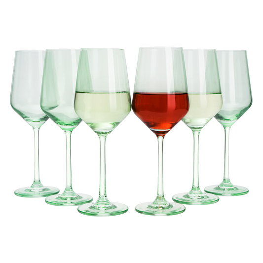 Green Colored Wine Glass Set, 12oz Glasses Set of 6 - Wedding Mint Green, Gift, Baby Shower Gender Reveal Decor Baby Unique Italian Style Tall Stemmed for White & Red Wine Elegant Glassware Color
