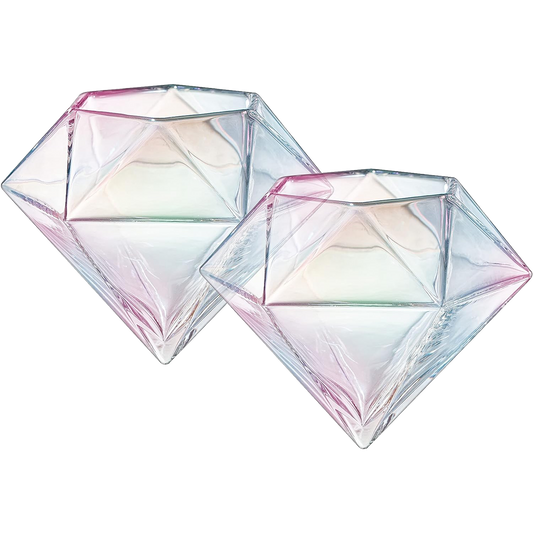 Set of 2 Iridescent Diamond Whiskey & Wine Glasses 10oz - Wine, Whiskey, Water, Diamond Shaped, Diamonds Collection Sparkle Patented Wine Savant - Stands Alone, Or on Stand