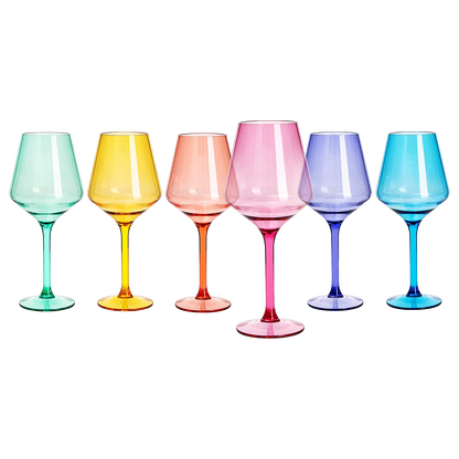 European Style Crystal, Stemmed Wine Glasses, Acrylic Glasses Tritan Drinkware, Unbreakable Colored, 6 - Set - Shatterproof BPA-free plastic, Reusable, All Purpose Glassware, Hand Wash Only 15oz