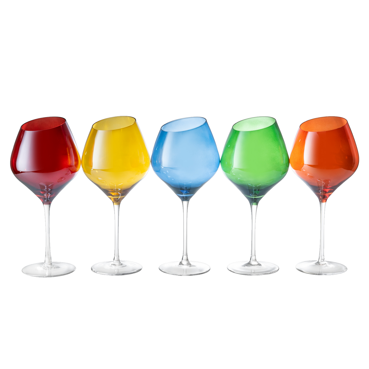 Slanted Rim Colored Wine Glasses by The Wine Savant – Set of 5 Stylish and Slant Rim Wine Glasses for Parties, Multicolor Set for Weddings Anniversary, White or Red Wine, Cabernet Bordeaux 20 oz