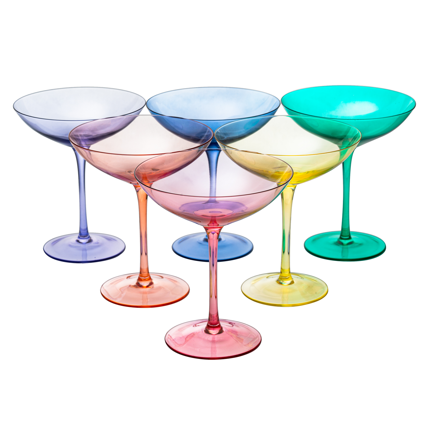 Colored Vintage Glass Coupes 12oz by The Wine Savant - Colorful Cocktail, Martini & Champagne Glasses, Prosecco, Mimosa Glasses Set, Cocktail Glass Set, Bar Glassware Luster Glasses (6, Multicolored)