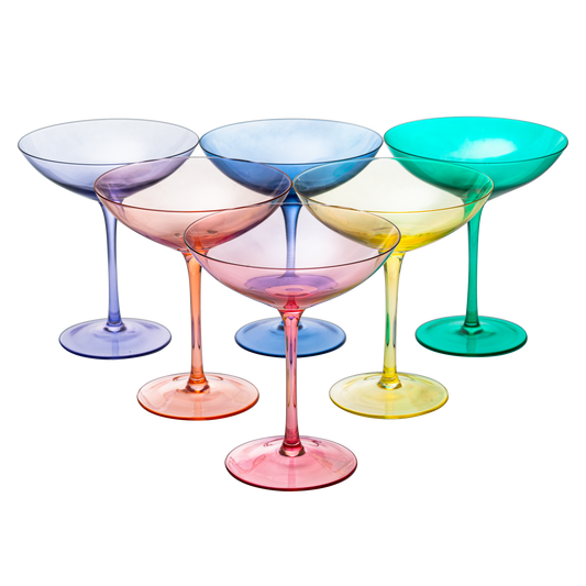 Colored Vintage Glass Coupes 12oz by The Wine Savant - Colorful Cocktail, Martini & Champagne Glasses, Prosecco, Mimosa Glasses Set, Cocktail Glass Set, Bar Glassware Luster Glasses (6, Multicolored)