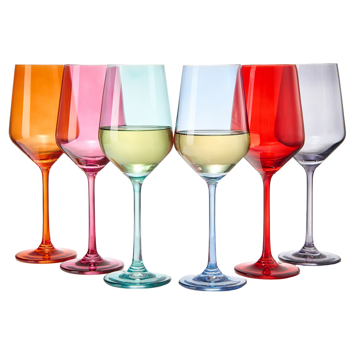 Colored Wine Glass Set, Large 12 oz Glasses Set of 6, Unique Italian Style Tall Stemmed for White& Red Wine, Water, Margarita Glasses, Color Tumbler, Gifts, Viral Beautiful Glassware - Dinner Party