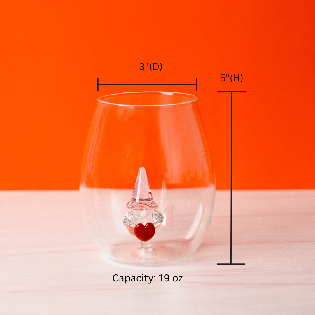 3D Gnome Heart Stemless Glasses