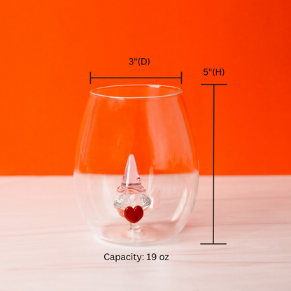 3D Gnome Heart Stemless Glasses