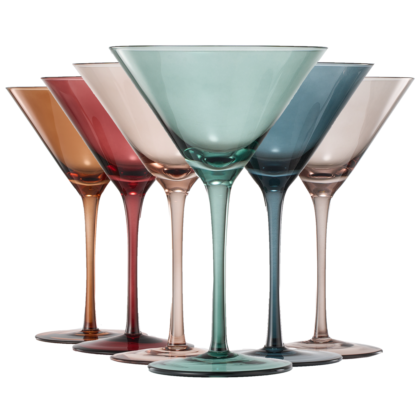 Colored Crystal Martini & Cocktail Glass Set of 6, Gift For Her, Wife, Mom Friend - Large 10 oz Glasses, Unique Italian Style Tall Drinkware - Drinkware, Dinner, Color Beautiful Glassware - (Pastel)