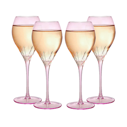 Paris Collection Crystal Pink Balloon Wine Glasses, Red & White Wines 14 oz Set of 4 by The Wine Savant - Extraordinary Parisian Glass, For Wedding Beautiful Present Anniversary Birthday Women Men Bar