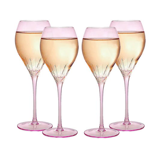 Paris Collection Crystal Pink Balloon Wine Glasses, Red & White Wines 14 oz Set of 4 by The Wine Savant - Extraordinary Parisian Glass, For Wedding Beautiful Present Anniversary Birthday Women Men Bar