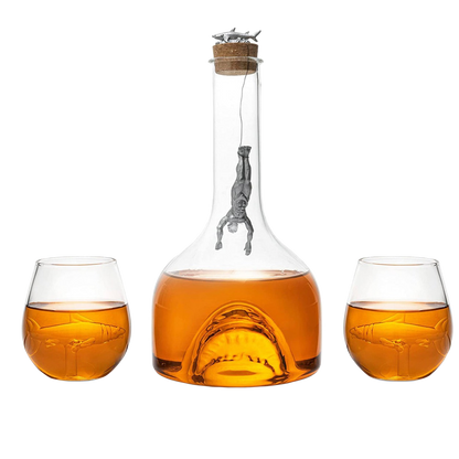 Shark Wine & Whiskey Decanter & Glasses Set by The Wine Savant - 1000ml Shark Decanter with 2 10oz Glasses - Shark Figurine, Aquatic Home Decor, Whiskey Gifts for Sea Lovers, Nautical Gifts, Gift Set