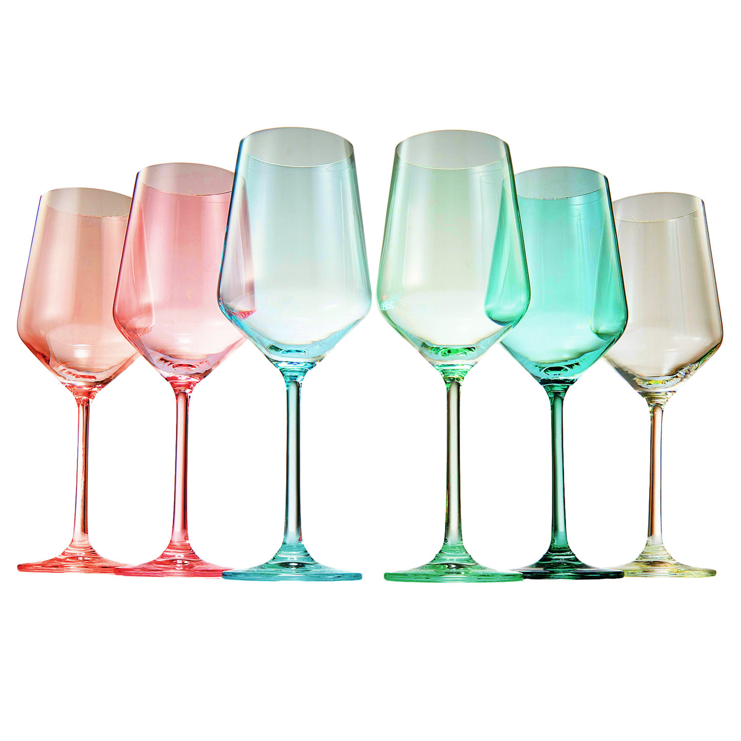 Colored Crystal Wine Glass Set of 6, Gift For Mothers Day, Her, Wife, Mom Friend - Large 12 oz Glasses, Unique Italian Style Tall Drinkware - Red & White, Dinner, Beautiful Glassware - (Summer)