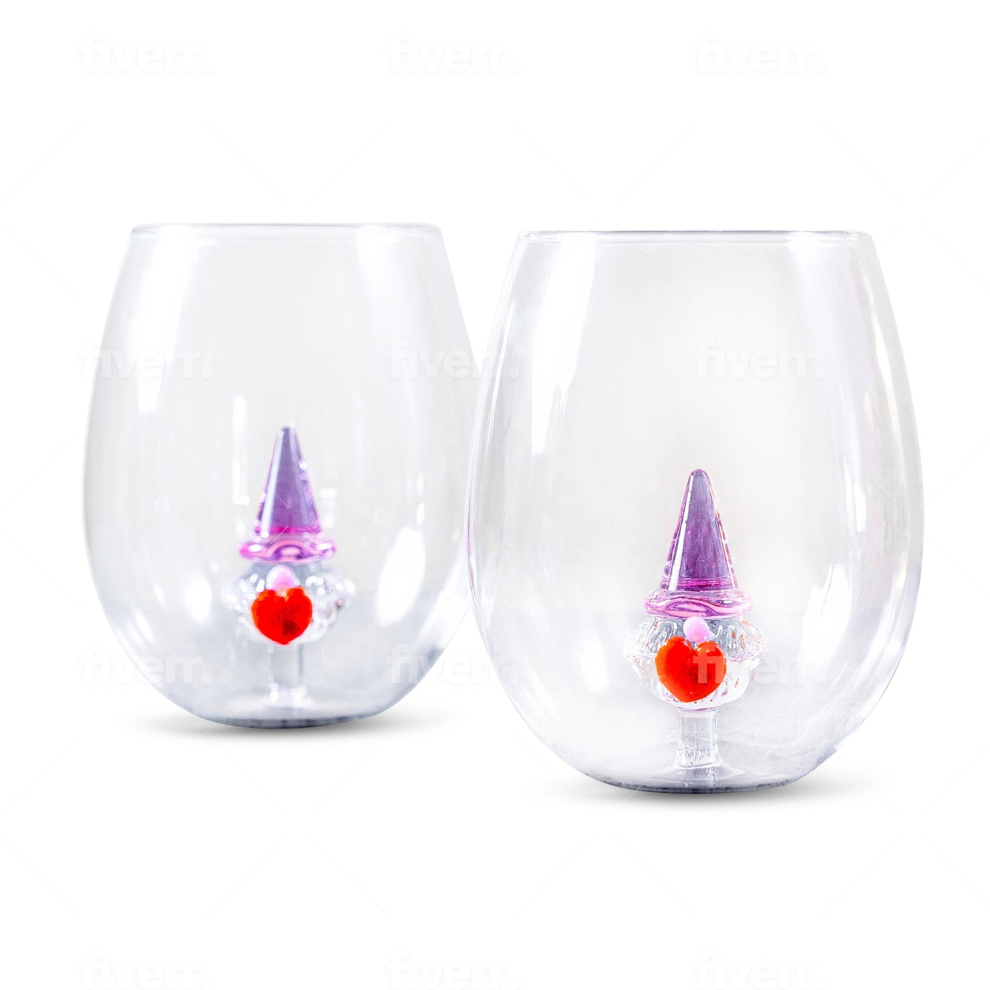 3D Gnome Heart Stemless Glasses