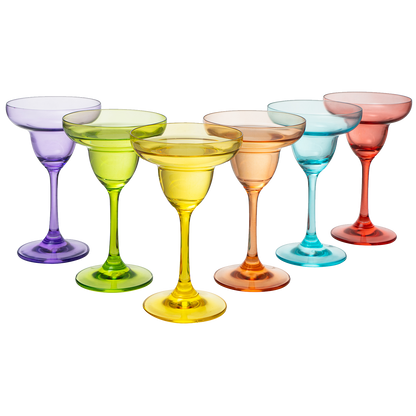 The Wine Savant Hand Blown Colorful Margarita & Martini Glass (Set of 6) – Fancy 7.4oz Luxury Hand Blown For Cocktails, Water, Wine, Juice, & Champagne Glasses Cinco de Mayo Large Party, Set of 6